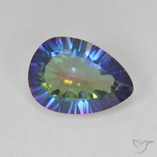 Quartzo Místico Multicolor azul Natural 4.85ct, Formato de pêra, VS