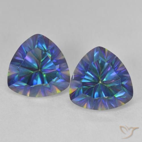 5.14ctw Natural Multicolor azul Quartzo Místico, Trilhão, VS