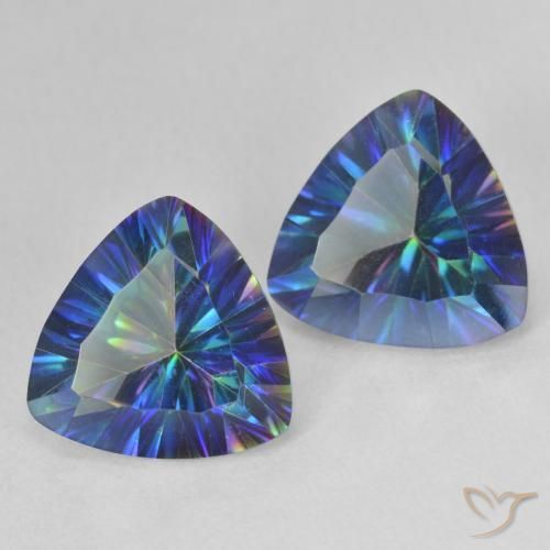 Pedras preciosas de Quartzo Místico Multicolor azul natural de 6.07 ct, Trilhão, VVS-VS
