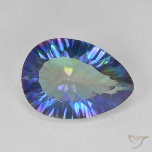 Quartzo Místico Multicolor azul Natural 4.89ct, Formato de pêra, VVS-VS
