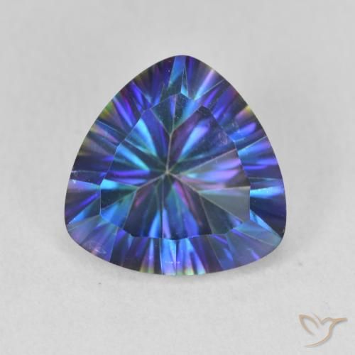 3.10ct Natural Multicolor azul Quartzo Místico, Trilhão, VVS-VS