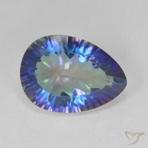 Quartzo Místico Multicolor azul Natural 5.32ct, Formato de pêra, VVS-VS