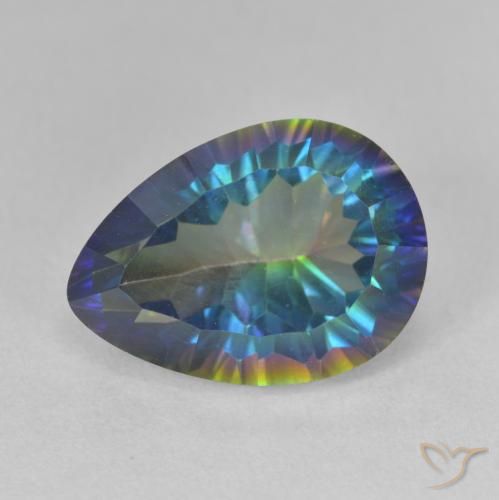 6.28ct Natural Multicolor azul Quartzo Místico, Formato de pêra, VVS-VS