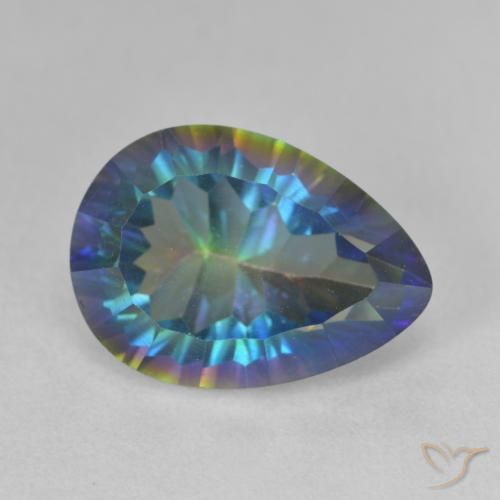 Quartzo Místico Multicolor azul Natural 6.28ct, Formato de pêra, VVS-VS