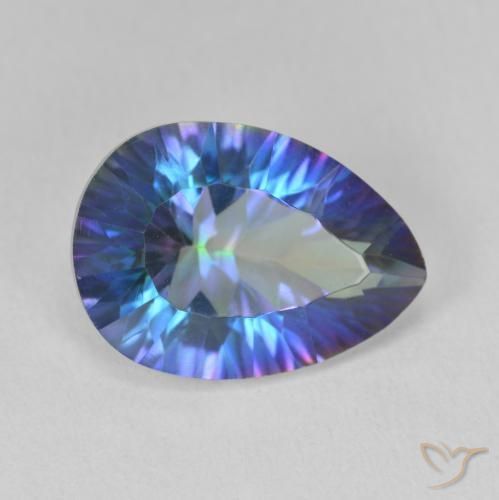 Quartzo Místico Multicolor azul Natural 5.37ct, Formato de pêra, VVS-VS