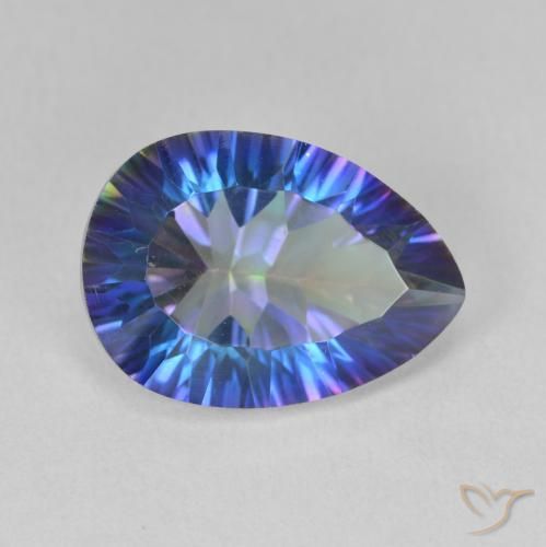 Quartzo Místico Multicolor azul Natural 5.04ct, Formato de pêra, VVS-VS