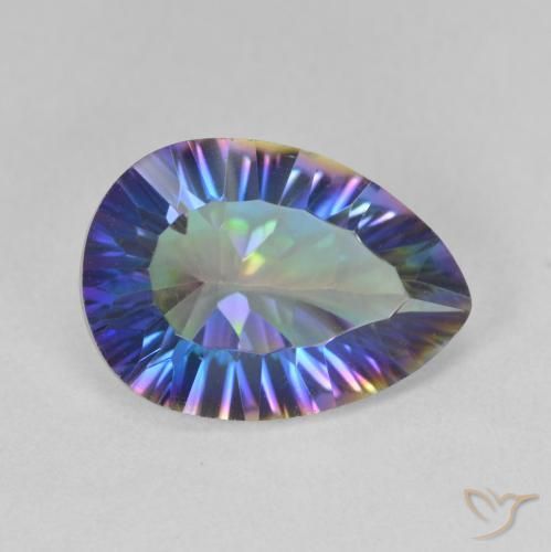 Quartzo Místico Multicolor azul Natural 4.73ct, Formato de pêra, VVS-VS