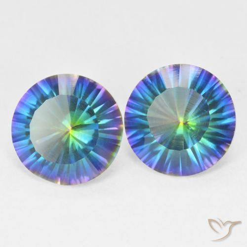 Pedras preciosas de Quartzo Místico Multicolor azul natural de 3.06 ct, Redondo, VVS-VS