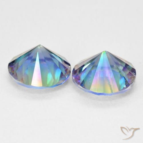 Pedras preciosas de Quartzo Místico Multicolor azul natural de 3.06 ct, Redondo, VVS-VS