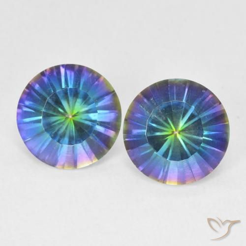 3.19ctw Natural Multicolor azul Quartzo Místico, Redondo, VVS-VS