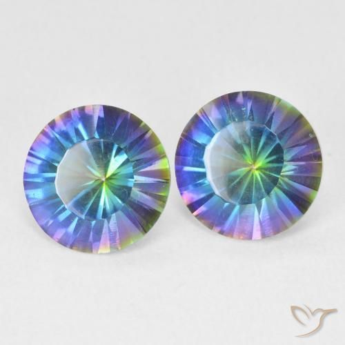 Pedras preciosas de Quartzo Místico Multicolor azul natural de 3.19 ct, Redondo, VVS-VS