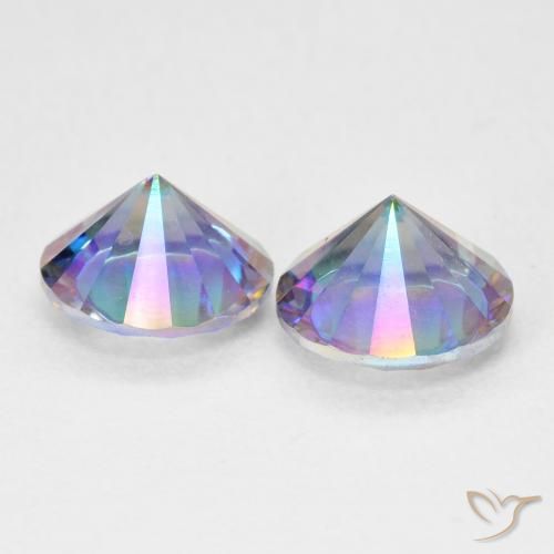 Pedras preciosas de Quartzo Místico Multicolor azul natural de 3.19 ct, Redondo, VVS-VS
