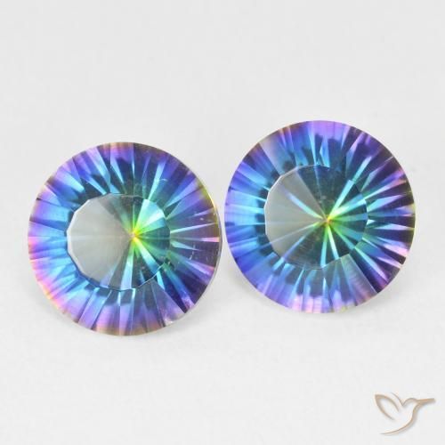 Pedras preciosas de Quartzo Místico Multicolor azul natural de 3.37 ct, Redondo, VVS-VS