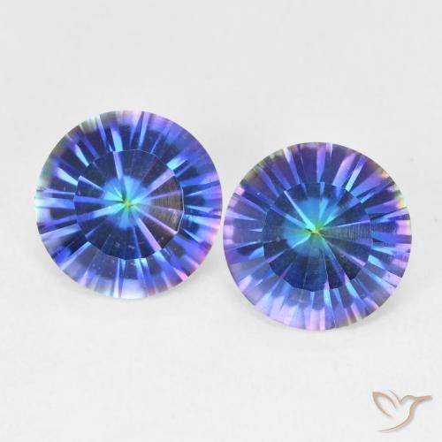 3.24ctw Natural Multicolor azul Quartzo Místico, Redondo, VVS-VS