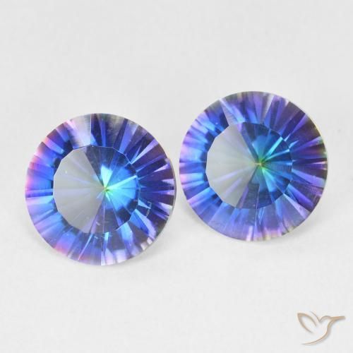 Pedras preciosas de Quartzo Místico Multicolor azul natural de 3.24 ct, Redondo, VVS-VS