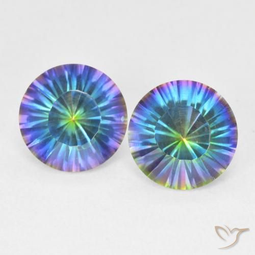 3.27ctw Natural Multicolor azul Quartzo Místico, Redondo, VVS-VS