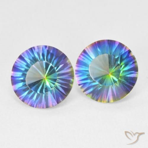 Pedras preciosas de Quartzo Místico Multicolor azul natural de 3.27 ct, Redondo, VVS-VS