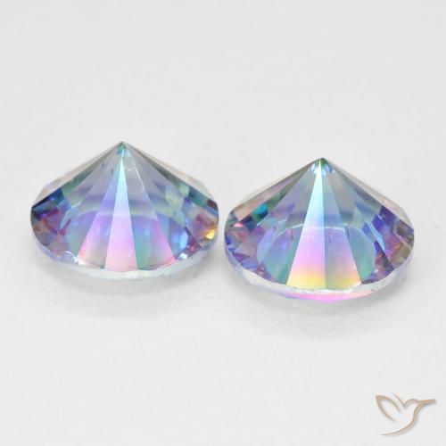 Pedras preciosas de Quartzo Místico Multicolor azul natural de 3.27 ct, Redondo, VVS-VS