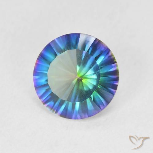 Quartzo Místico Multicolor azul Natural 1.52ct, Corte Redondo, VVS-VS