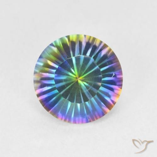 Quartzo místico multicolorido natural 1,69ct, corte redondo, VVS-VS