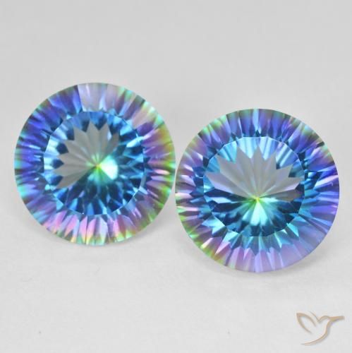 11.92ctw Natural Multicolor azul Quartzo Místico, Redondo, VS