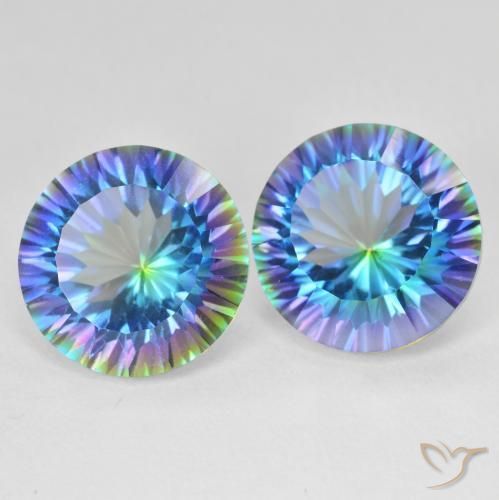 Pedras preciosas de Quartzo Místico Multicolor azul natural de 11.92 ct, Redondo, VS