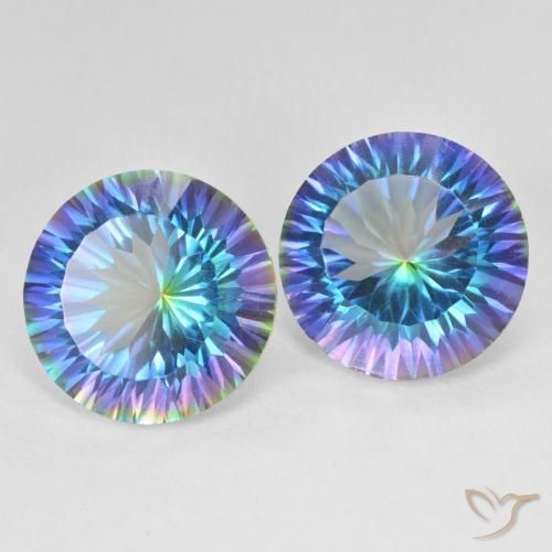 Pedras preciosas de Quartzo Místico Multicolor azul natural de 11.68 ct, Redondo, VS