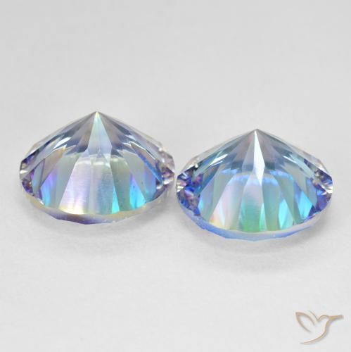 Pedras preciosas de Quartzo Místico Multicolor azul natural de 11.68 ct, Redondo, VS