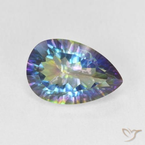 Quartzo Místico Multicolor azul Natural 3.17ct, Formato de pêra, VS