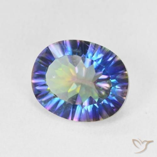 Quartzo místico multicolorido natural 3,26ct, corte oval, VS