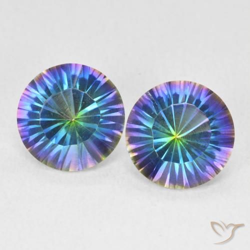 3.24ctw Natural Multicolor azul Quartzo Místico, Redondo, VVS-VS