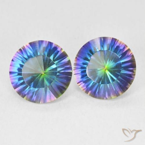 Pedras preciosas de Quartzo Místico Multicolor azul natural de 3.24 ct, Redondo, VVS-VS