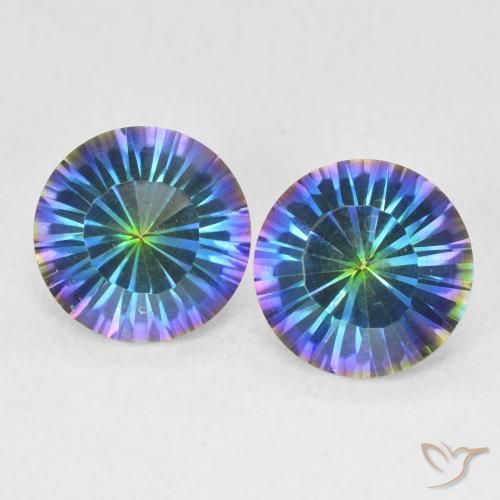 3.26ctw Natural Multicolor azul Quartzo Místico, Redondo, VVS-VS