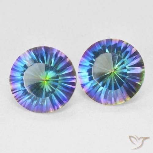 Pedras preciosas de Quartzo Místico Multicolor azul natural de 3.26 ct, Redondo, VVS-VS