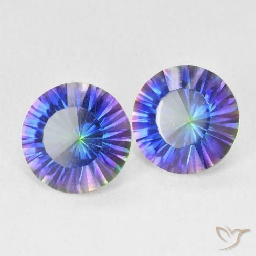 Pedras preciosas de Quartzo Místico Multicolor azul natural de 3.46 ct, Redondo, VVS-VS