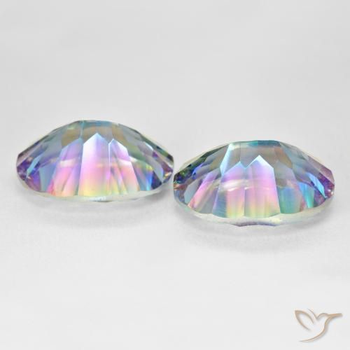 Pedras preciosas de quartzo místico multicolorido natural de 25,03 ct, corte oval, VS