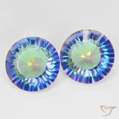 Pedras preciosas de Quartzo Místico Multicolor azul natural de 10.50 ct, Redondo, VVS-VS