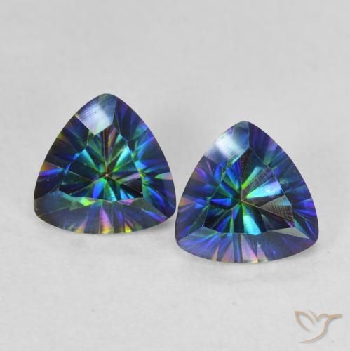 Pedras preciosas de quartzo místico multicolorido natural de 1,38 ct, trillion, VVS-VS