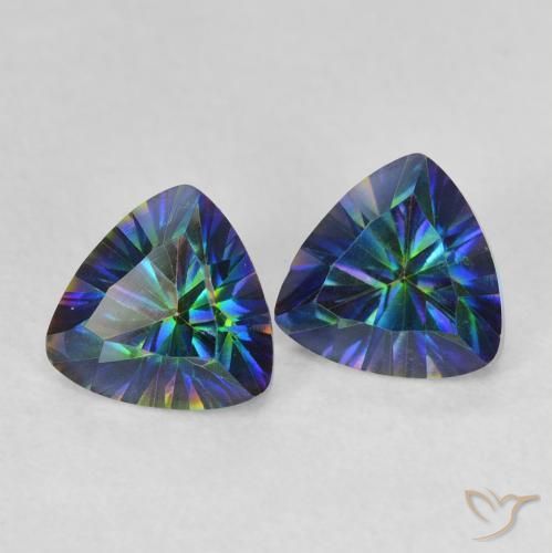 Pedras preciosas de quartzo místico multicolorido natural de 1,38 ct, trillion, VVS-VS