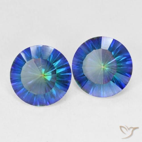 Pedras preciosas de Quartzo Místico Multicolor azul natural de 4.80 ct, Redondo, VVS-VS