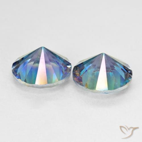 Pedras preciosas de Quartzo Místico Multicolor azul natural de 4.80 ct, Redondo, VVS-VS