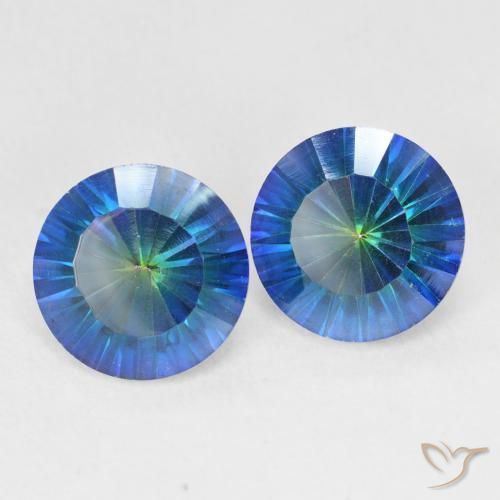 Pedras preciosas de Quartzo Místico Multicolor azul natural de 4.84 ct, Redondo, VVS-VS