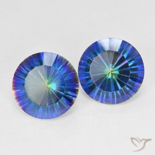 Pedras preciosas de Quartzo Místico Multicolor azul natural de 4.68 ct, Redondo, VVS-VS