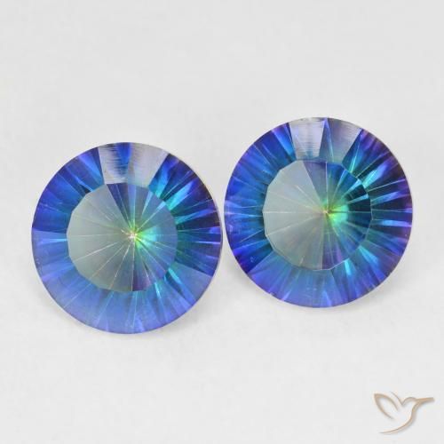 Pedras preciosas de Quartzo Místico Multicolor azul natural de 4.87 ct, Redondo, VVS-VS