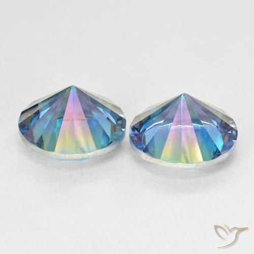 Pedras preciosas de Quartzo Místico Multicolor azul natural de 4.87 ct, Redondo, VVS-VS