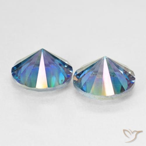 Pedras preciosas de Quartzo Místico Multicolor azul natural de 4.77 ct, Redondo, VVS-VS