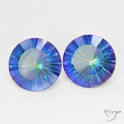 Pedras preciosas de Quartzo Místico Multicolor azul natural de 4.85 ct, Redondo, VVS-VS