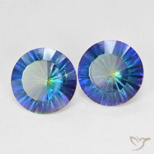 Pedras preciosas de Quartzo Místico Multicolor azul natural de 4.62 ct, Redondo, VVS-VS