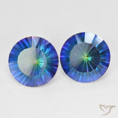 Pedras preciosas de Quartzo Místico Multicolor azul natural de 4.74 ct, Redondo, VVS-VS