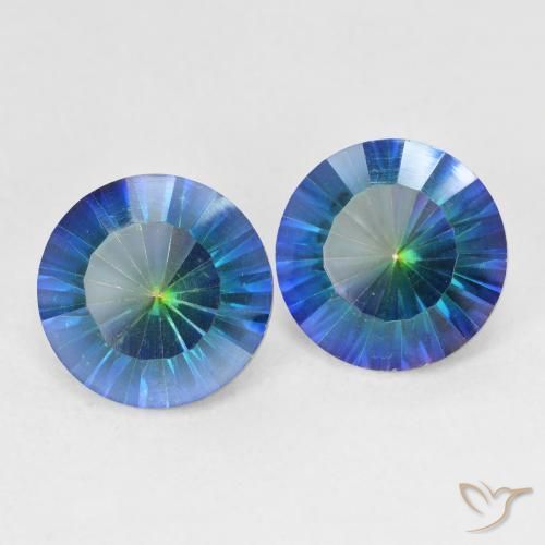 Pedras preciosas de Quartzo Místico Multicolor azul natural de 4.97 ct, Redondo, VVS-VS
